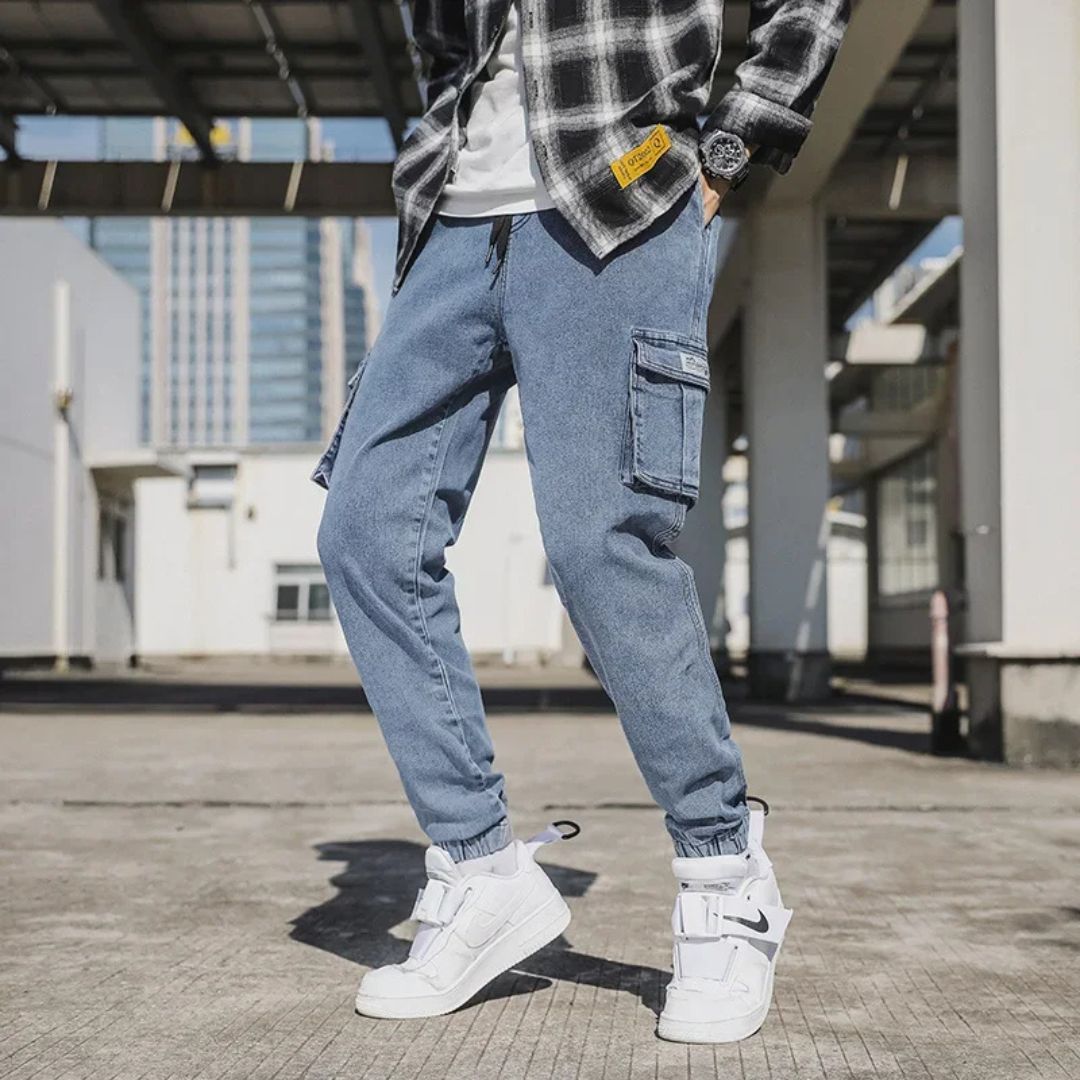 Heren Jogging Broeken Casual Denim Met Meerdere Zakken 5