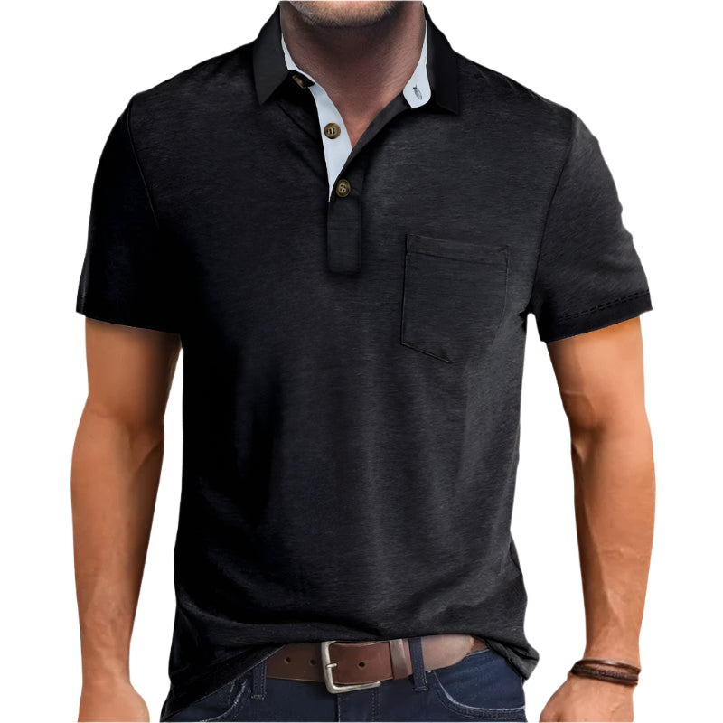 Heren Korte Mouwen Shirt Met Zak en Kleurenblok 0