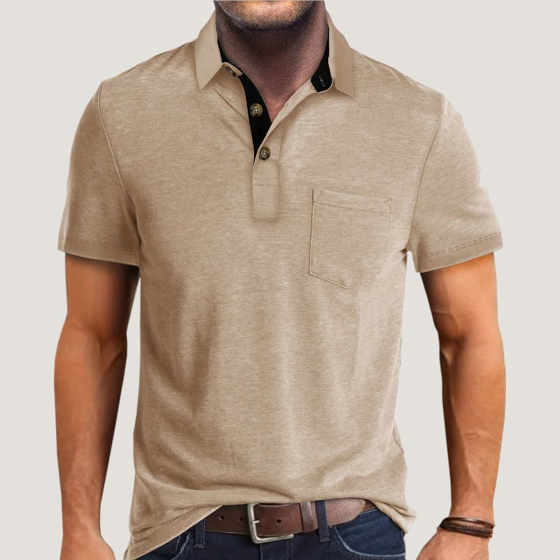 Heren Korte Mouwen Shirt Met Zak en Kleurenblok 1