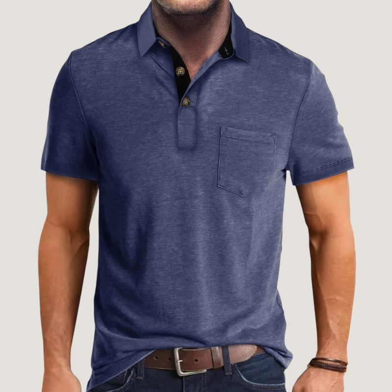 Heren Korte Mouwen Shirt Met Zak en Kleurenblok 6
