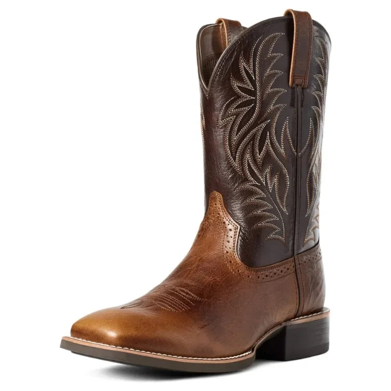 Heren Laarzen Retro Geborduurd Leer Cowboylaarzen 0
