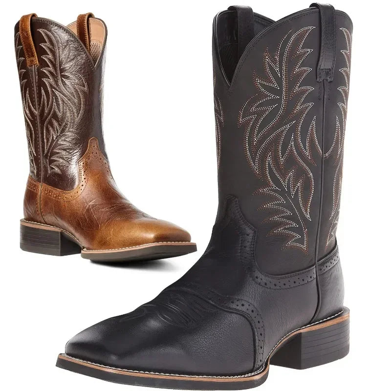 Heren Laarzen Retro Geborduurd Leer Cowboylaarzen 5