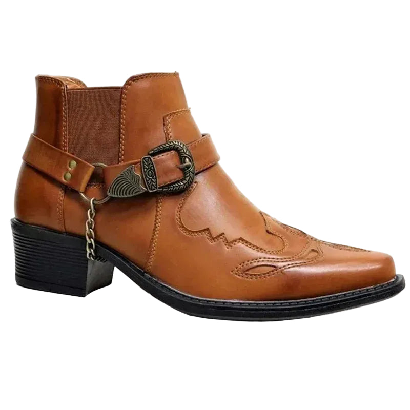 Heren Laarzen Vintage Cowboy Leer Hoog met Ketting en Gesp 1