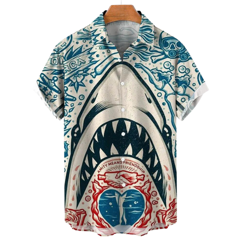 Heren Overhemd Casual Met Knopen Polyester Haai-Design 0