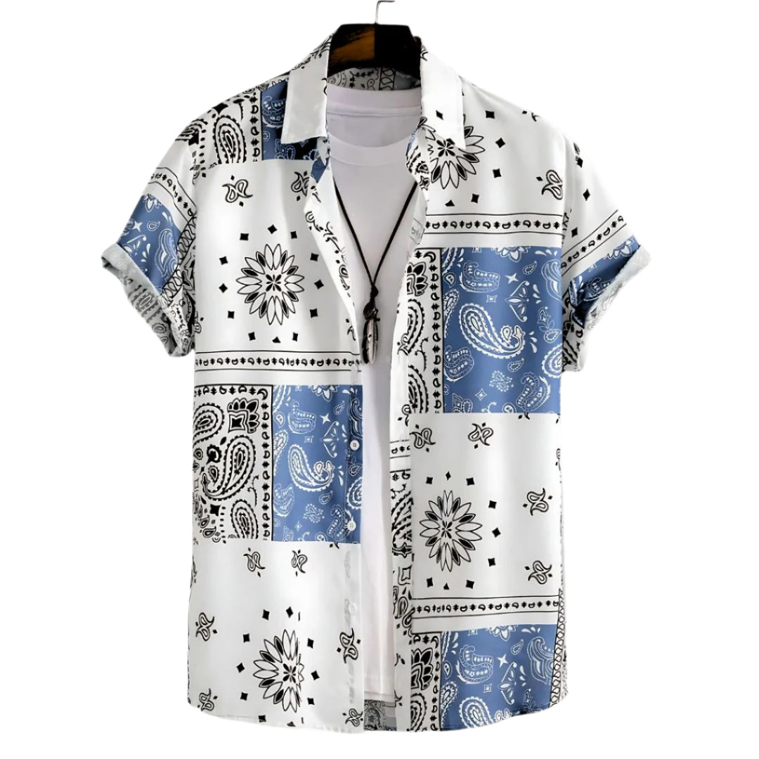 Heren Overhemd Paisley Patroon Casual Katoen Korte Mouwen 0