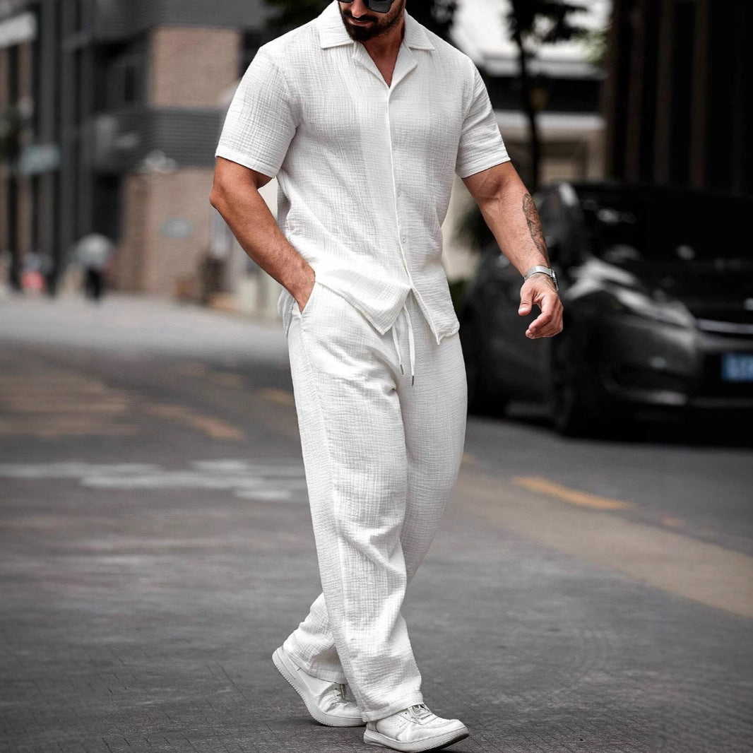 Heren Overhemd en Broek Set Casual Lichtgewicht Katoen 3