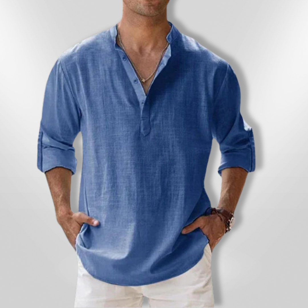 Heren Polo Linnen Casual Met Tunisian Collar 0
