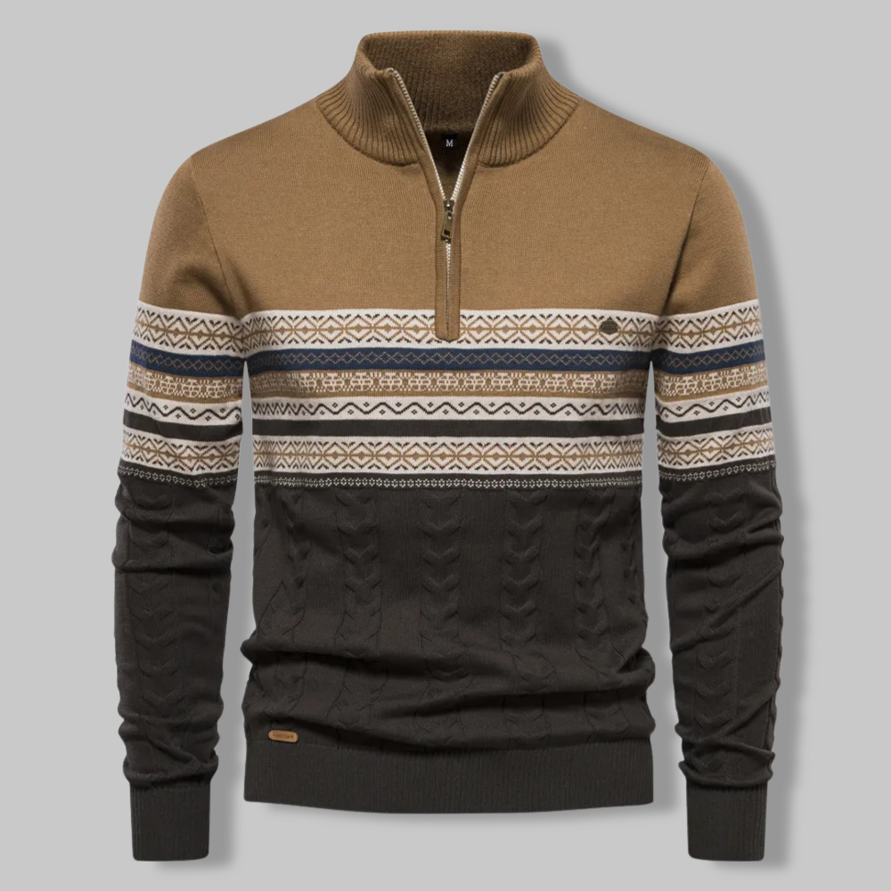 Heren Pullover Gestreept met Halve Rits en Opstaande Kraag 1