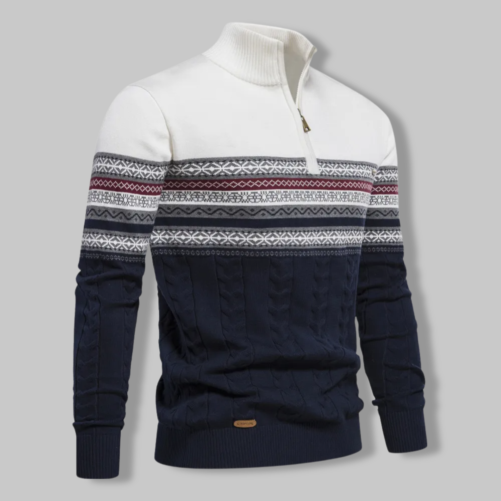 Heren Pullover Gestreept met Halve Rits en Opstaande Kraag 2