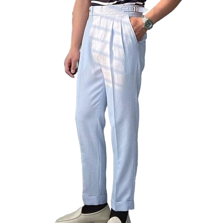 Heren Rechte Broek Hoge Taille Geplooide Voorkant Ademend Materiaal 0