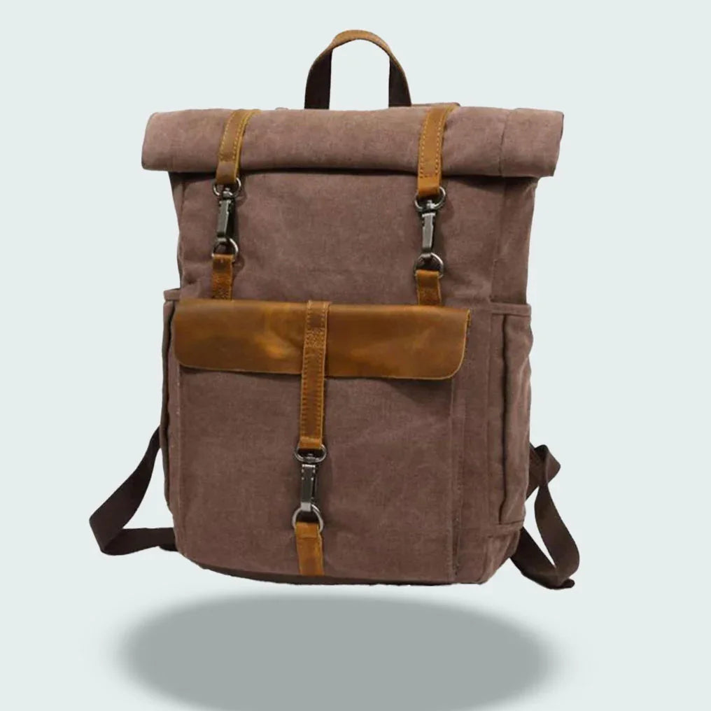 Heren Rugzak Roll Top Vintage Stijl met Laptopcompartiment 8