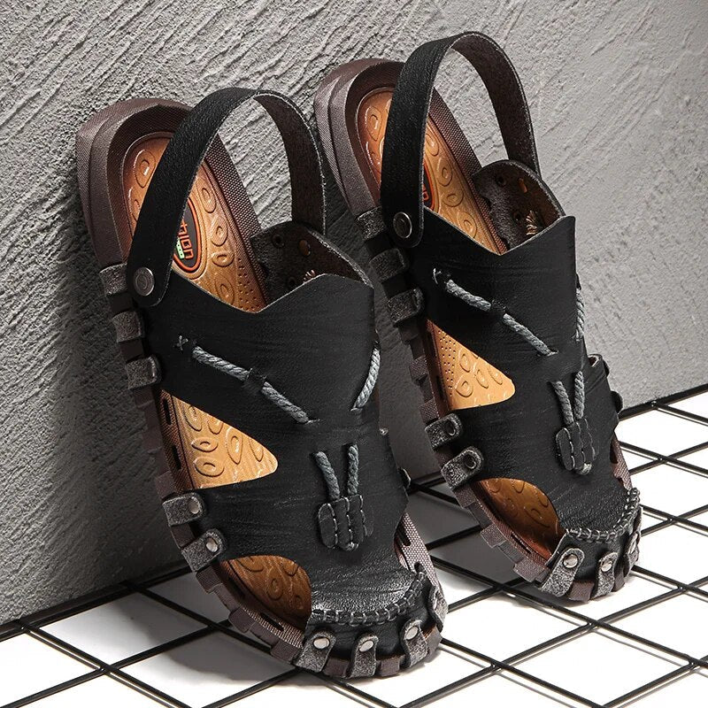 Heren Sandalen Echt Leer Tribaal Ontwerp Comfortabele Inlegzool 2
