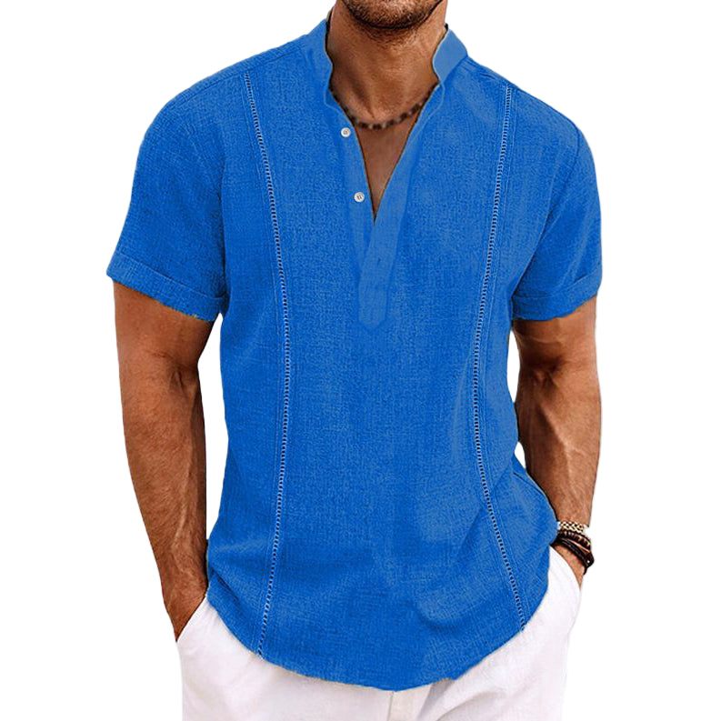 Heren Shirt Korte Mouwen Henley Katoenmix Relaxed Fit 0