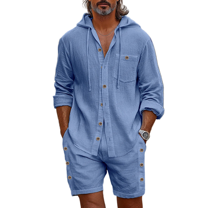 Heren Shirt Linnenmix Met Capuchon Casual Stijl 1
