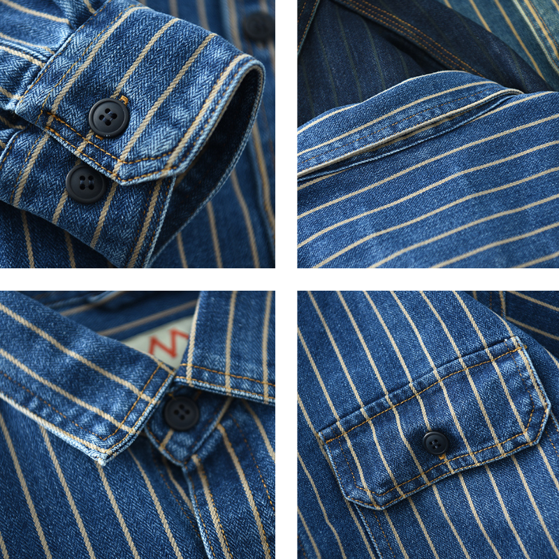 Heren Shirt Vintage Button-Up 100% Katoen Retro Style 3