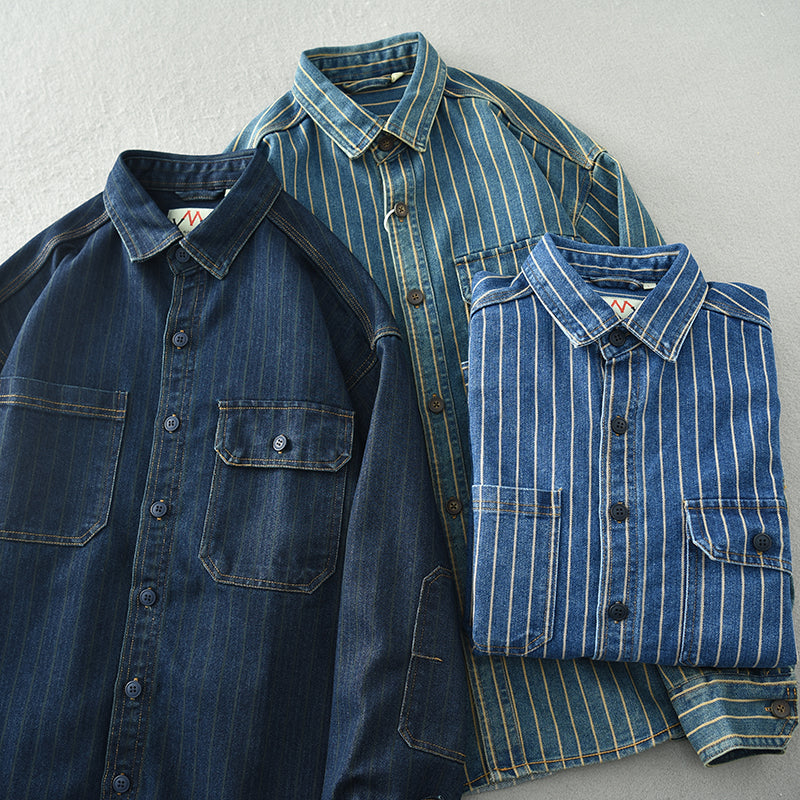 Heren Shirt Vintage Button-Up 100% Katoen Retro Style 5