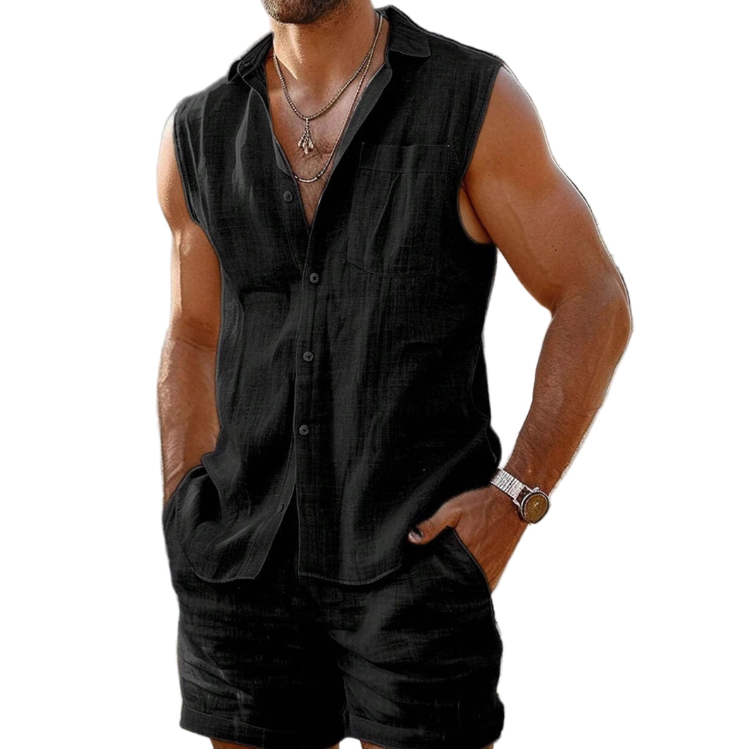 Heren Shirt en Shorts Set Katoen Linnen Casual 1