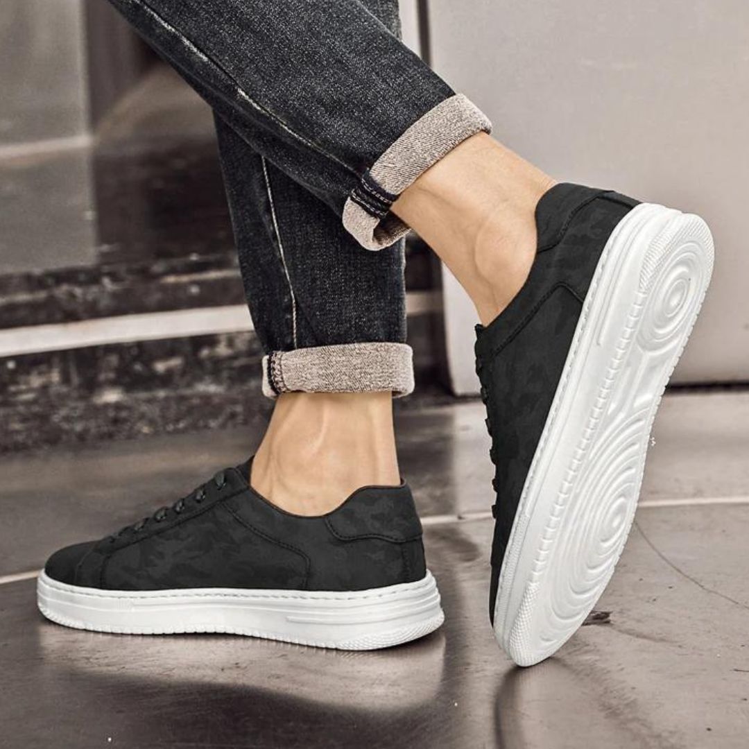 Heren Sneakers Camouflage Leer Minimalistisch Gevoerd 3