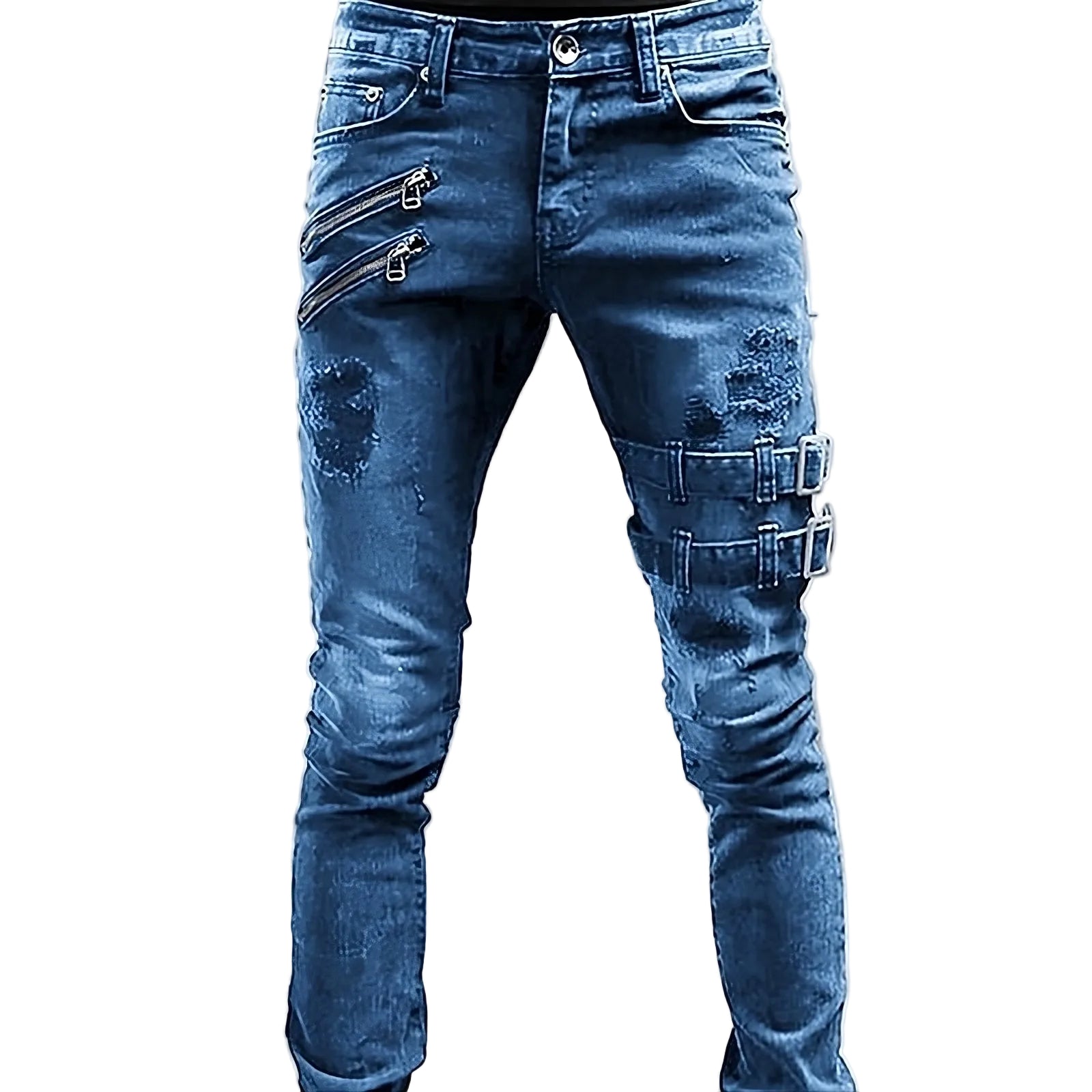 Heren Spijkerbroek Met Gespen En Ritsen Voor Casual En Gekleed Gebruik 0