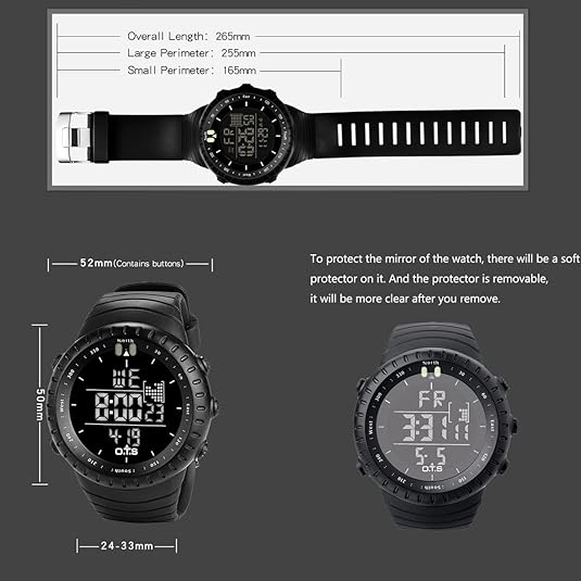 Heren Sporthorloge Digitale Tactisch Waterdicht met Stopwatch en LED Verlichting 3