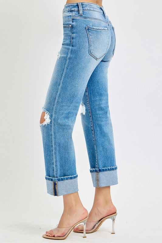 Heren Straight Cuffed Jeans Mid Rise Denim 3