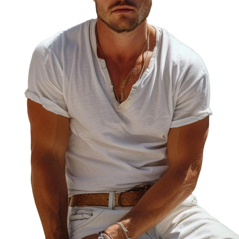 Heren T-shirt Henley Kraag Casual 1