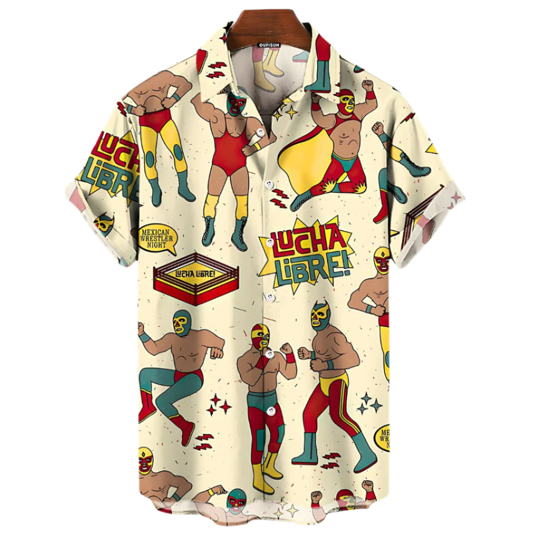 Heren T Shirt Lucha Libre Casual Katoen Met Vibrante Prints 0