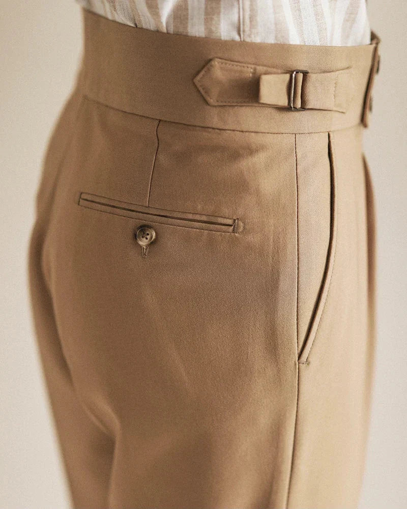 Heren Tailored Broek Hoog Taille Geplooide Voorkant Cuffed Hem 2