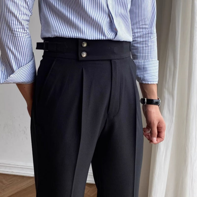 Heren Tailored Broek Hoog Taille Geplooide Voorkant Cuffed Hem 4