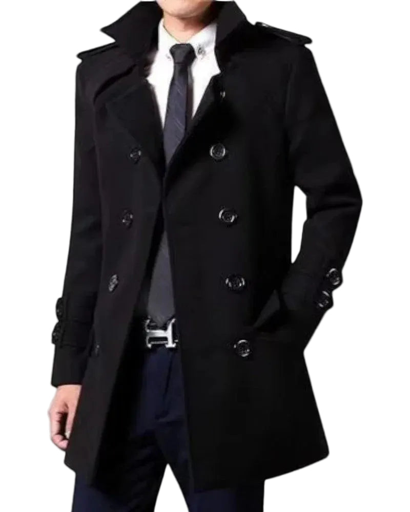 Heren Trenchcoat Halflang Met Dubbele Rij Knopen 0