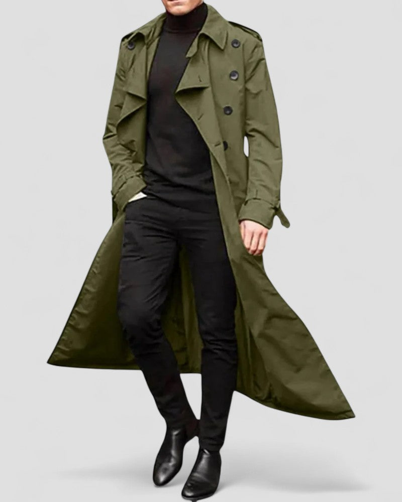 Heren Trenchcoat Lange met Dubbele Rij Knopen voor Stijlvolle Mannen 1