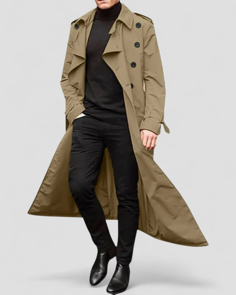 Heren Trenchcoat Lange met Dubbele Rij Knopen voor Stijlvolle Mannen 3