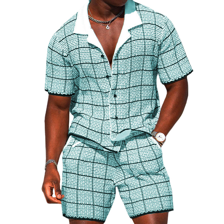 Heren Twee-Delige Outfit Korte Mouwen Overhemd & Shorts Ruitpatroon 0