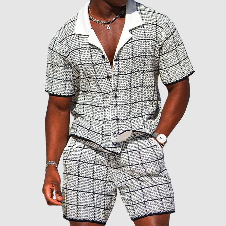 Heren Twee-Delige Outfit Korte Mouwen Overhemd & Shorts Ruitpatroon 2