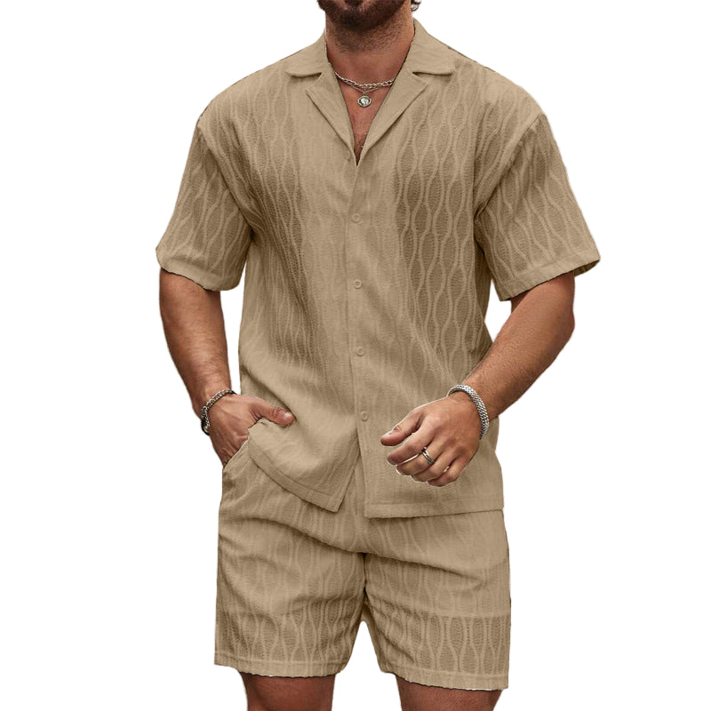 Heren Twee-Piece Set Korte Mouwen Overhemd en Shorts Katoen 1