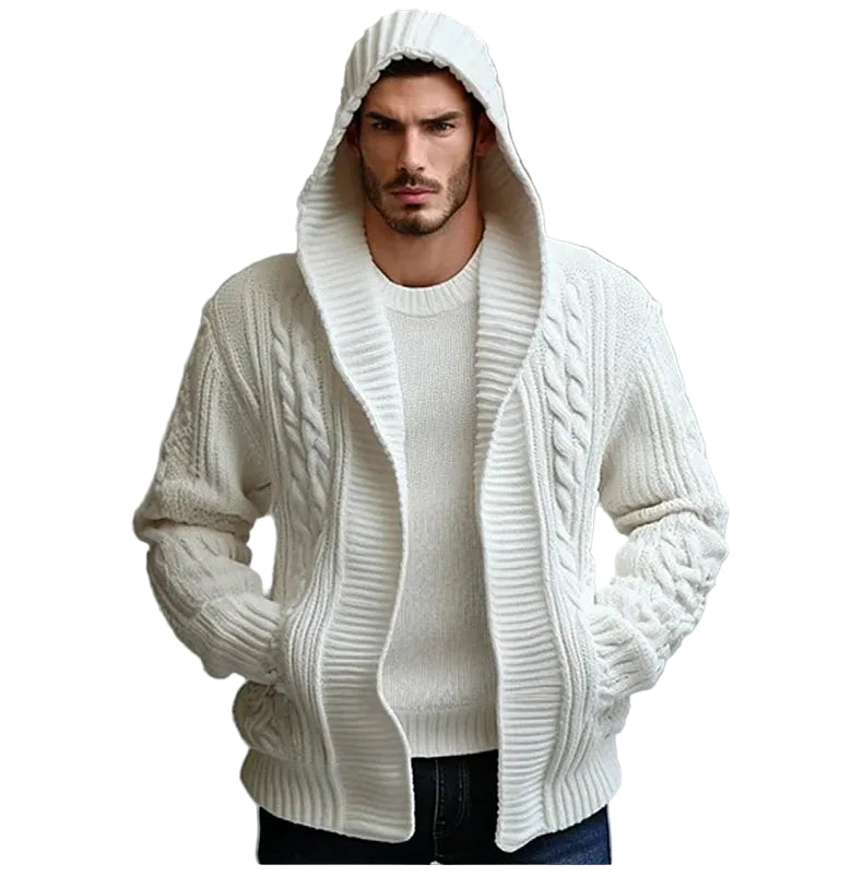 Heren Vest Gebreid met Capuchon en Kabelpatroon 0