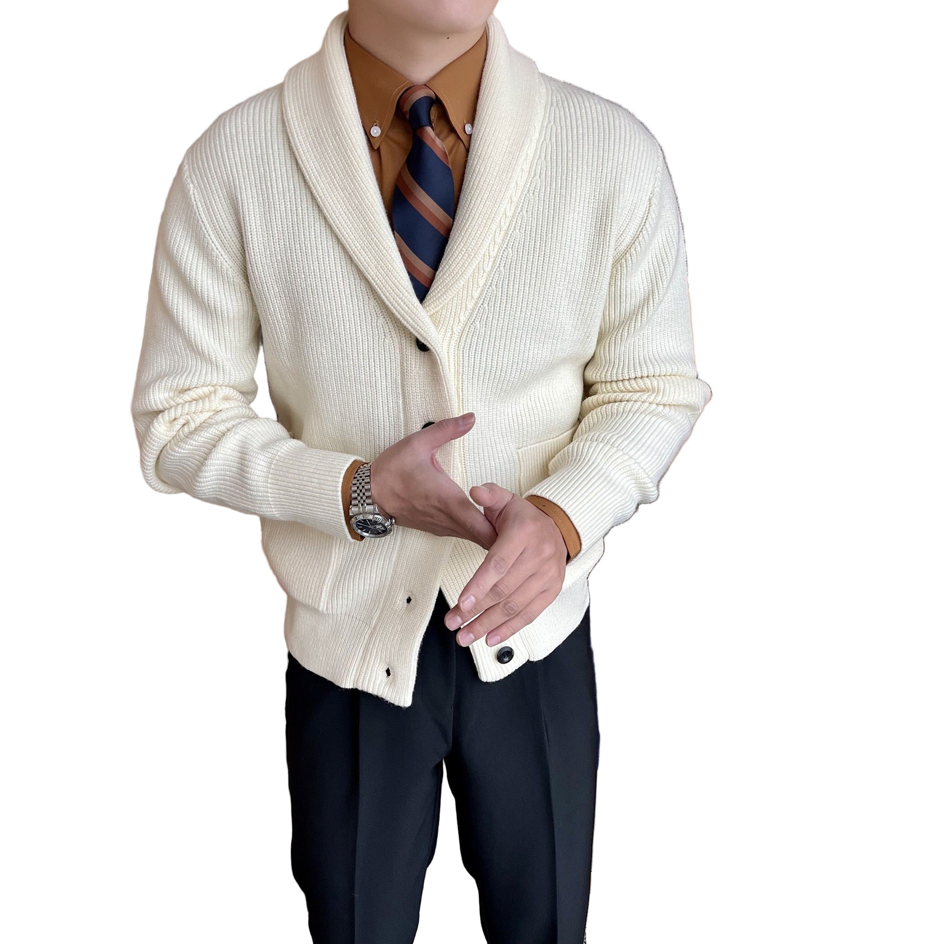 Heren Vest met Sjaalkraag en Geribd Ontwerp 0