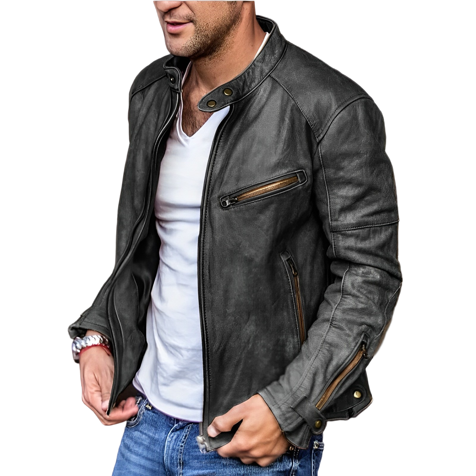 Heren Vintage Stand-Up Collar Jacket 0