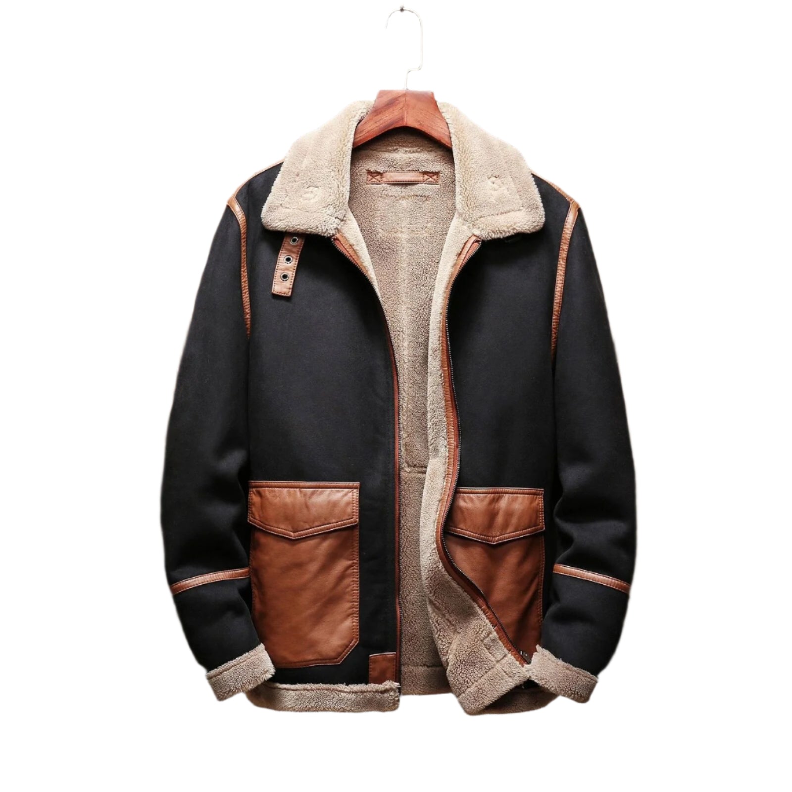 Heren Vintage Suede Jas Met Oversized Zakken 0