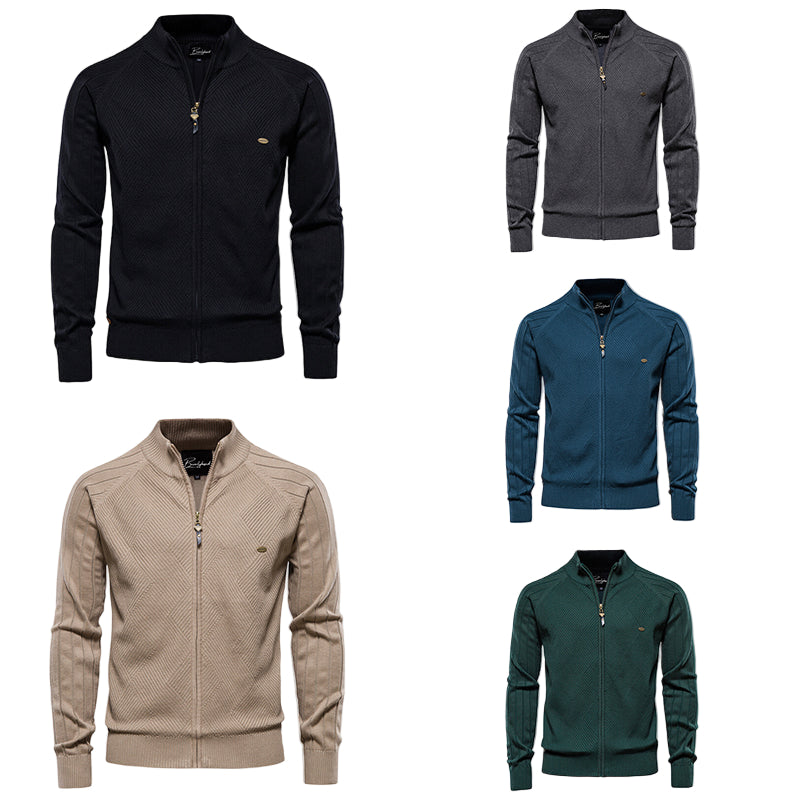Heren Zip-Up Cardigan met Geribbelde Textuur en Staande Kraag 6