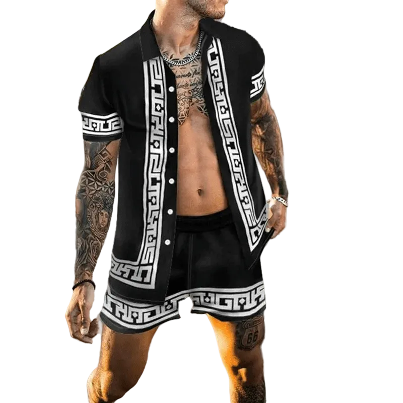 Heren Zomerset met Korte Mouwen en Shorts, Modern Patchwork Design 0