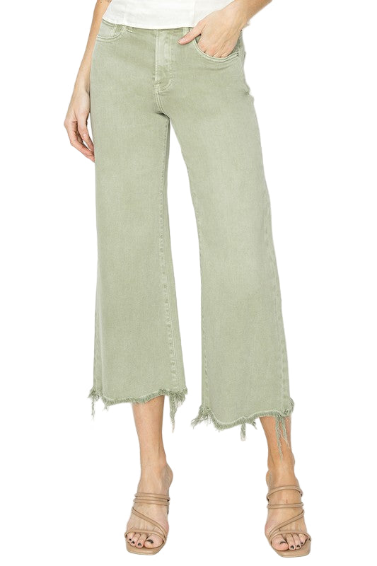 Hoge Taille Wijde Crop Broek Groen 1