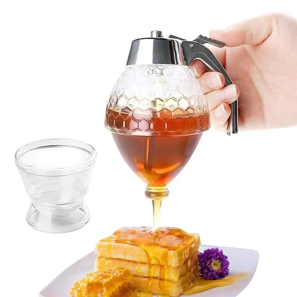 Honingdispenser Glazen Basis met Verchroomde Handgreep 0