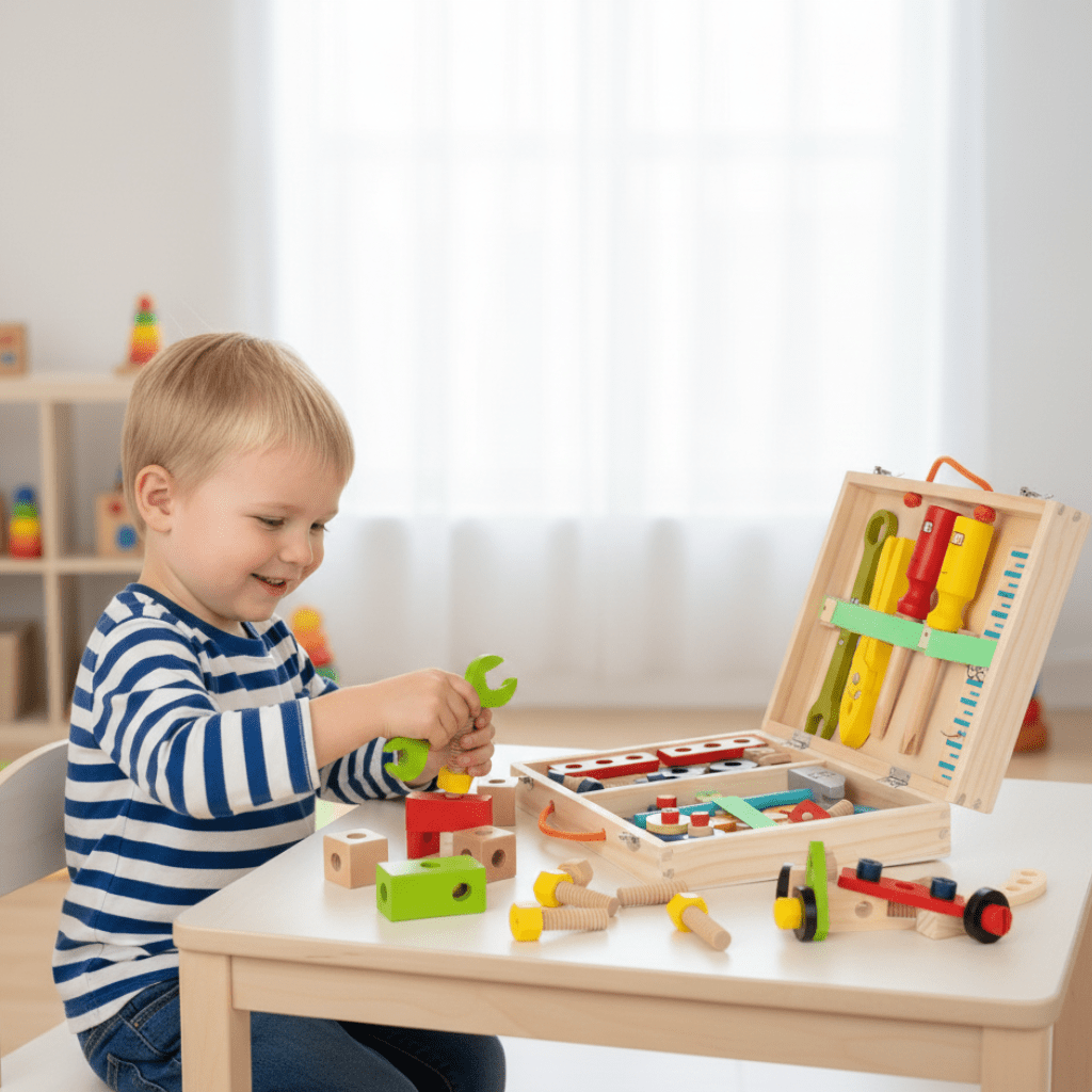 Houten Gereedschapskoffer voor Kinderen met Bouwvaardigheden 1