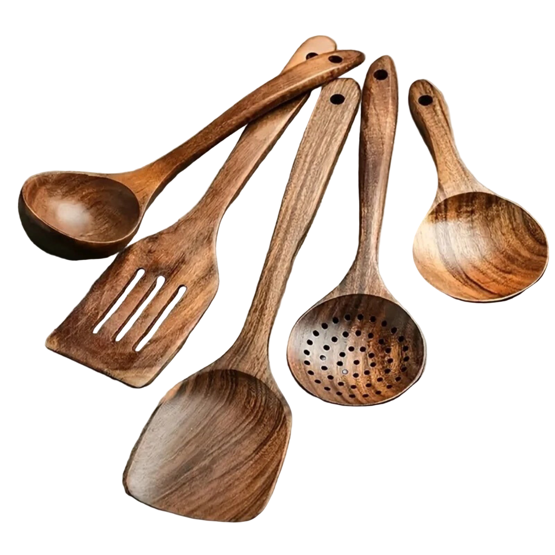 Houten Pannenset 5-delig voor Koken en Serveren 2