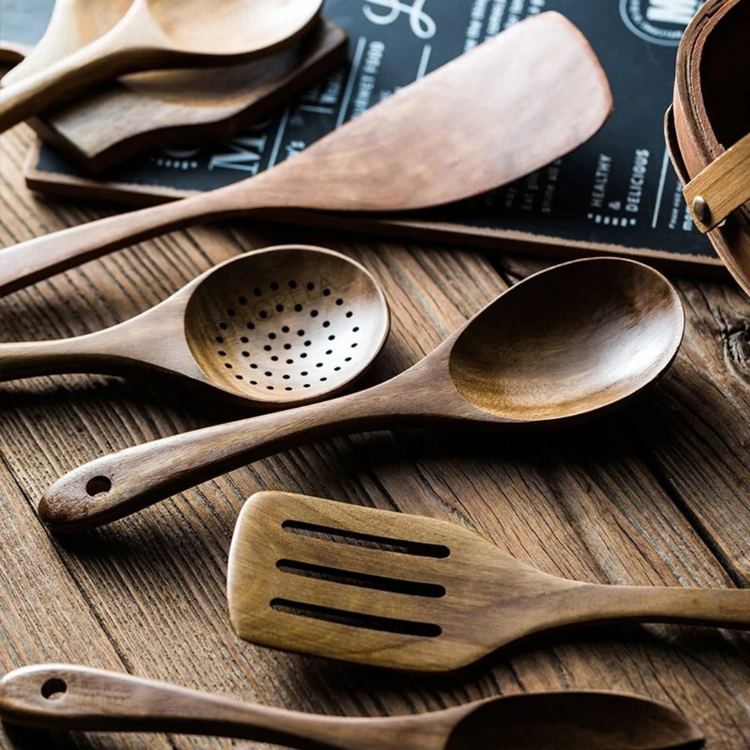 Houten Pannenset 5-delig voor Koken en Serveren 4
