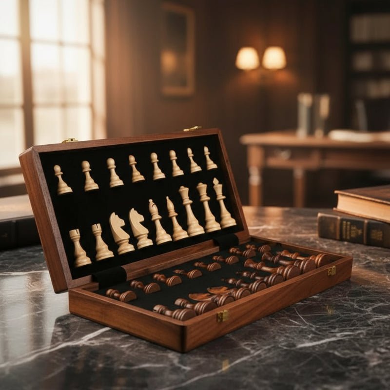 Houten Schaakspel Opvouwbaar met Massieve Stukken 0