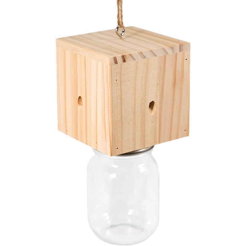 Houten Vogelvoederbak Hangend met Glazen Zaadreservoir en Jute Hanger 5