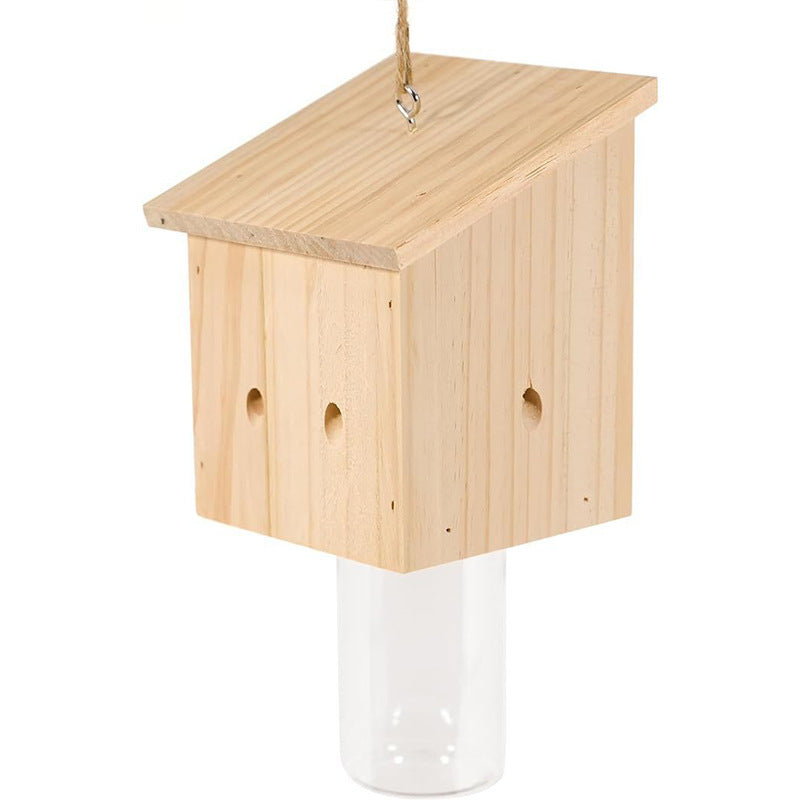 Houten Vogelvoederbak Hangend met Glazen Zaadreservoir en Jute Hanger 6