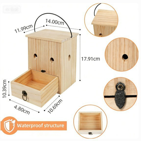 Houten Vogelvoederbak Hangend met Glazen Zaadreservoir en Jute Hanger 8